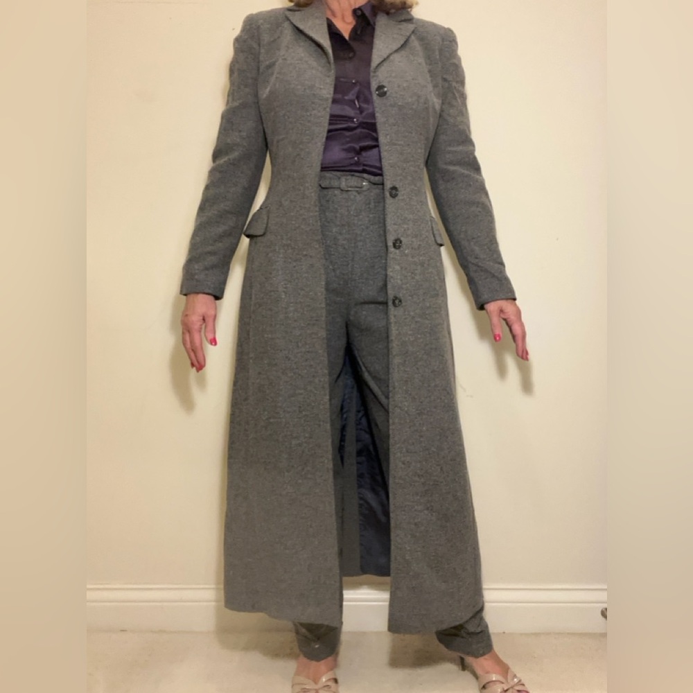 Italian designer, Villa Roma, duster coat, pants and silk blouse